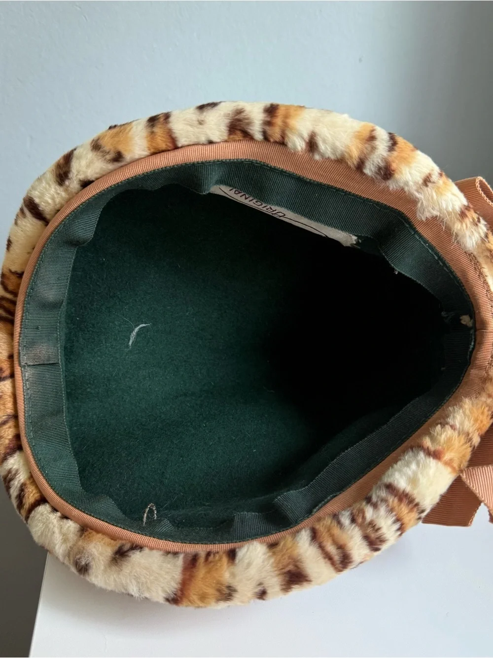 vtg 60s 70s Christine Original leopard print hat cap mcm designer pillbox bow